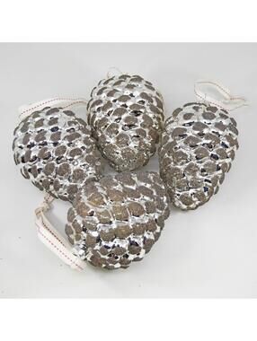 Pine Cone Christmas Ornament Glass Northlight Silver Bead Glitter Large 3" x 5"
